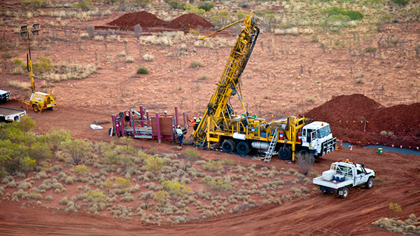 An aerial image of trucks and equipment at the Kintyre site