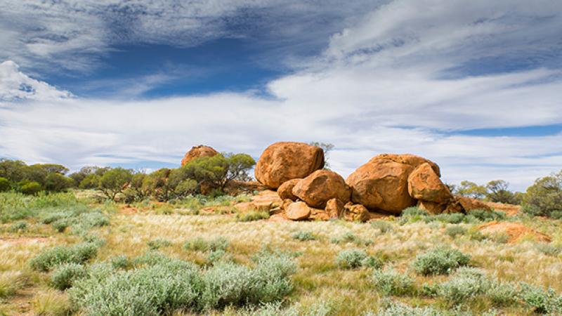 Boulders stacked in grassy field